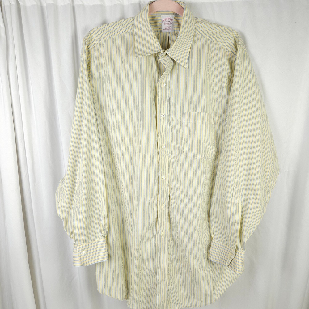 Brooks Brothers‎ Non-Iron Yellow Blue Striped Dress Shirt 16/33